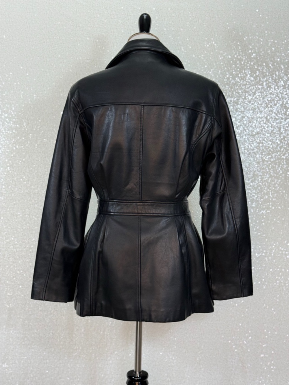 Jacqueline Ferrar Genuine Lambskin Leather Jacket Black Belted Zip Up Tailored - Picture 6 of 16